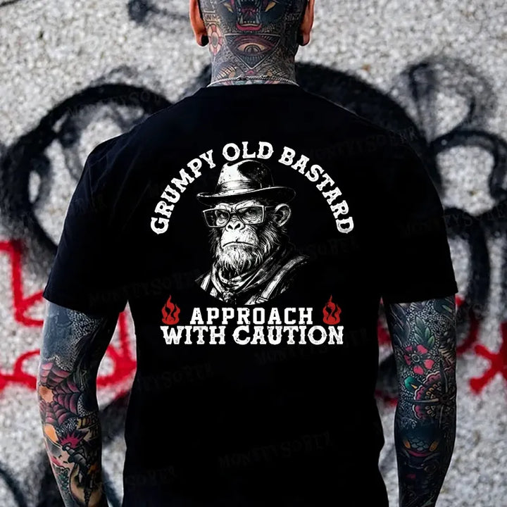Grumpy Old Bastard Approach With Caution Monkey T-shirt