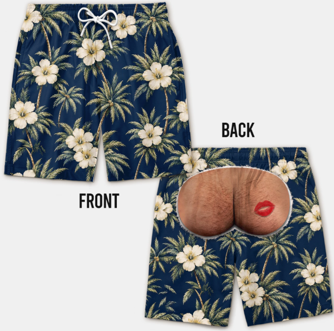 Custom Funny Men Swim Trunks - Personalized Birthday Gifts For Husband, Son, Grandson, Brother, Grandpa, Dad, Yourself - Rear View Approved