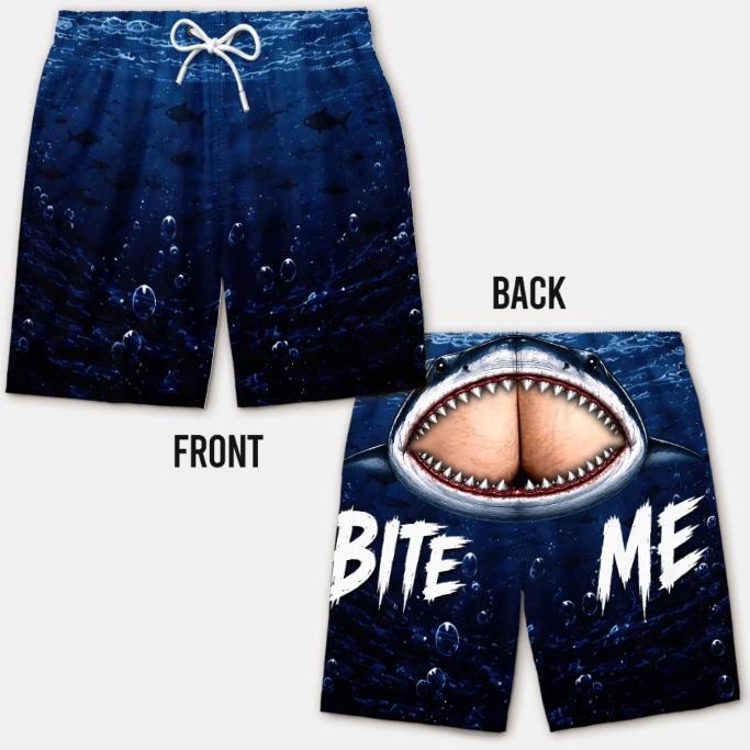 Custom Funny Men Swim Trunks - Personalized Birthday Gifts For Husband, Son, Grandson, Brother, Grandpa, Dad, Yourself - Cheeky Shark Attack