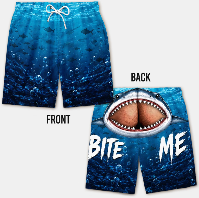 Custom Funny Men Swim Trunks - Personalized Birthday Gifts For Husband, Son, Grandson, Brother, Grandpa, Dad, Yourself - Cheeky Shark Attack