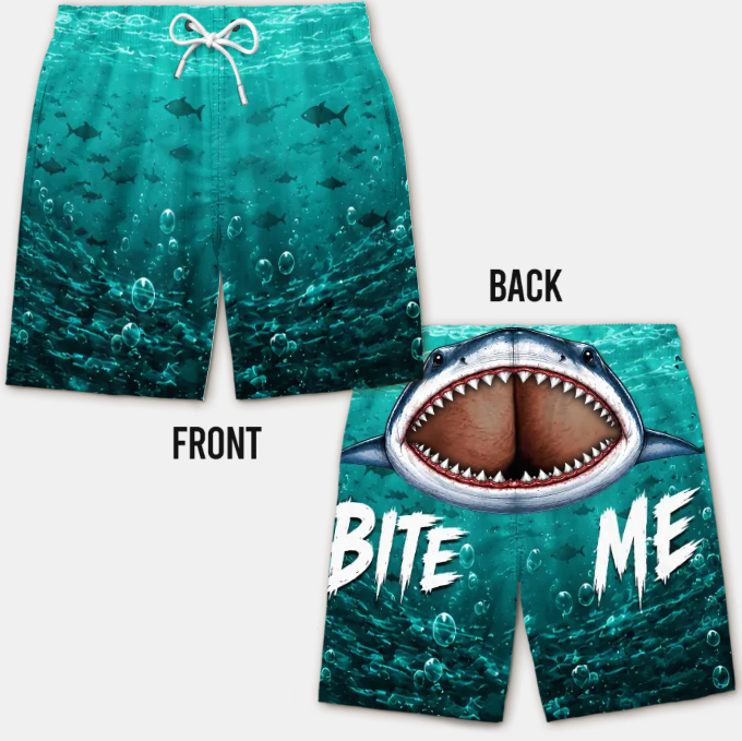 Custom Funny Men Swim Trunks - Personalized Birthday Gifts For Husband, Son, Grandson, Brother, Grandpa, Dad, Yourself - Cheeky Shark Attack