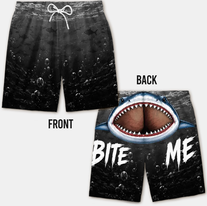 Custom Funny Men Swim Trunks - Personalized Birthday Gifts For Husband, Son, Grandson, Brother, Grandpa, Dad, Yourself - Cheeky Shark Attack