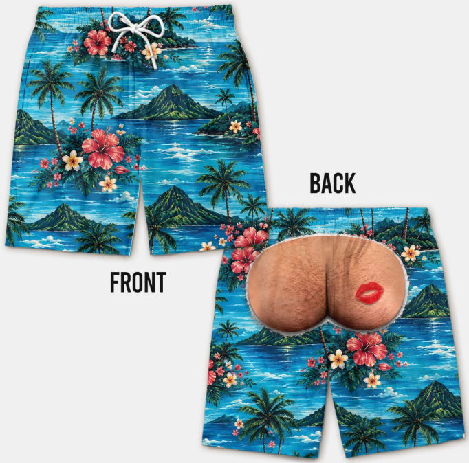 Custom Funny Men Swim Trunks - Personalized Birthday Gifts For Husband, Son, Grandson, Brother, Grandpa, Dad, Yourself - Rear View Approved