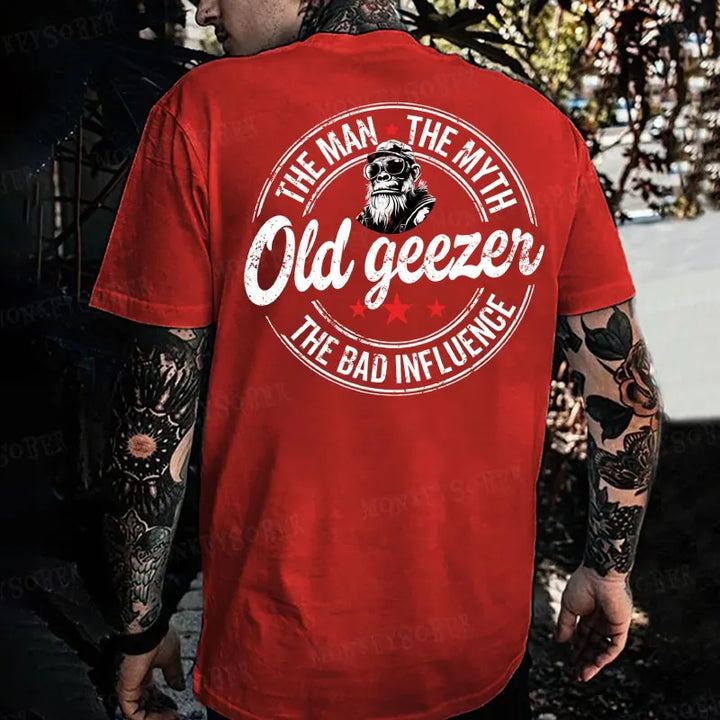 Old Geezer The Man The Myth  The Bad Influence Monkey T-shirt