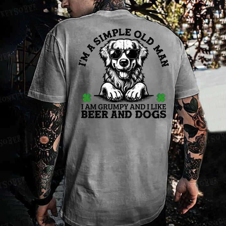 I'm A Simple Old Man I Am Grumpy And I Like Beer And Dogs Monkey T-shirt