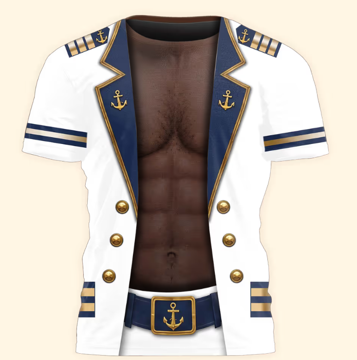 Men’s Funny 3D Captain Summer Party, Birthday, Bachelor Costume, Halloween Cosplay - Personalized Shirt