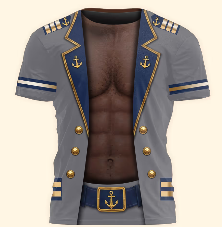Men’s Funny 3D Captain Summer Party, Birthday, Bachelor Costume, Halloween Cosplay - Personalized Shirt