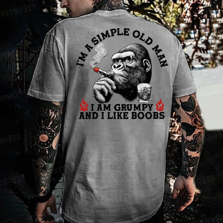 I'm A Simple Old Man I Am Grumpy And I Like Boobs Monkey T-shirt