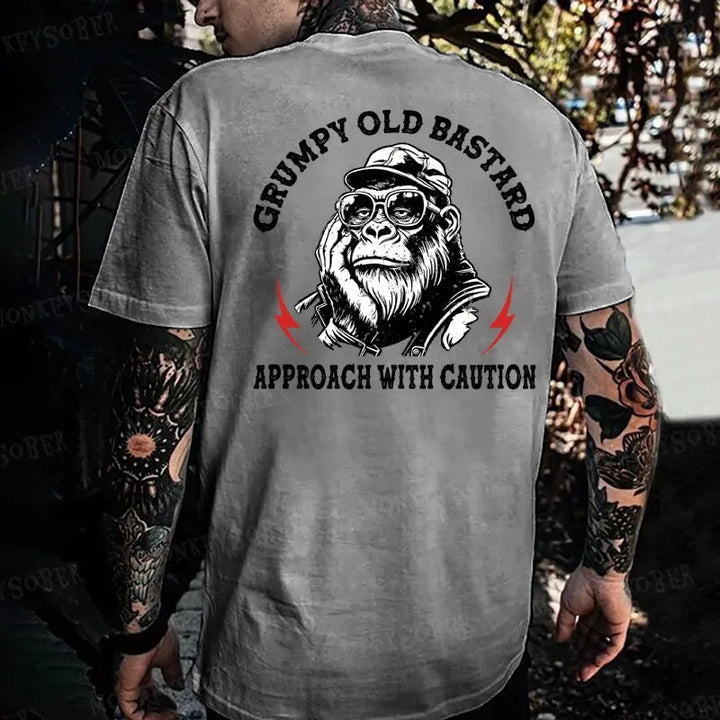 Grumpy Old Bastard Approach With Caution Monkey T-shirt