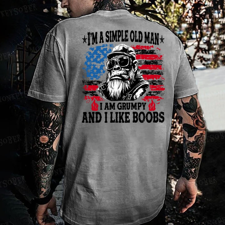 I'm A Simple Old Man I Am Grumpy And I Like Boobs Monkey T-shirt