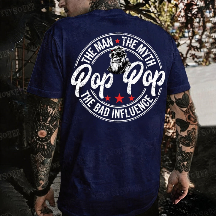 Pop Pop The Man The Myth The Bad Influence Monkey T-shirt