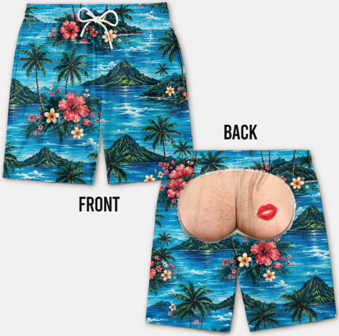 Custom Funny Men Swim Trunks - Personalized Birthday Gifts For Husband, Son, Grandson, Brother, Grandpa, Dad, Yourself - Rear View Approved