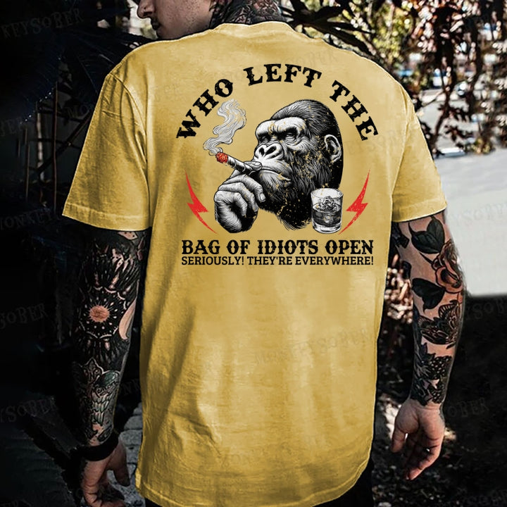 Who Left The Bag Of Idiots Open? Monkey T-shirt