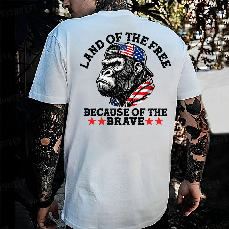 Land Of The Free Because Of The Brave  Monkey T-shirt