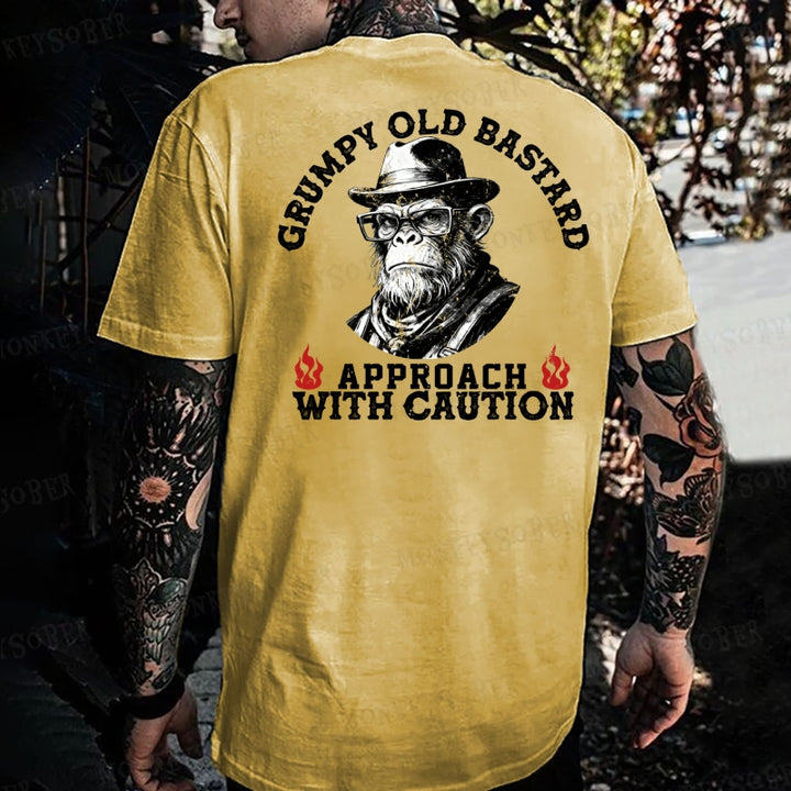 Grumpy Old Bastard Approach With Caution Monkey T-shirt