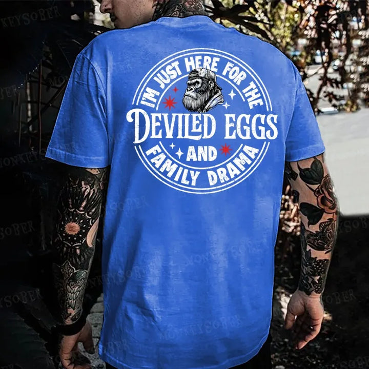 I'm Just Here For The Deviled Eggs And Family Drama Monkey T-shirt