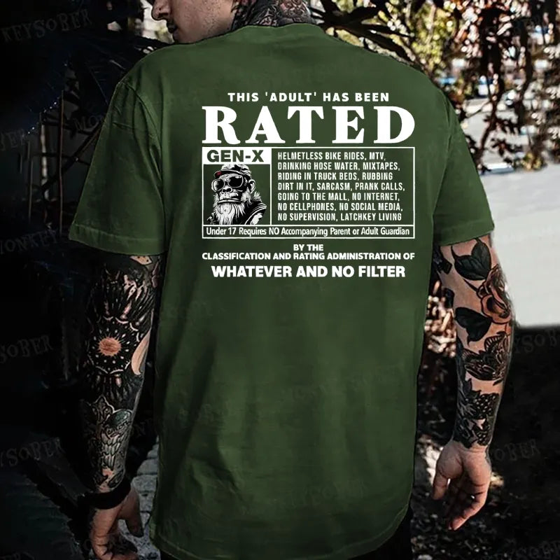 This Adult Has Been Rated Gen-X Monkey T-shirt