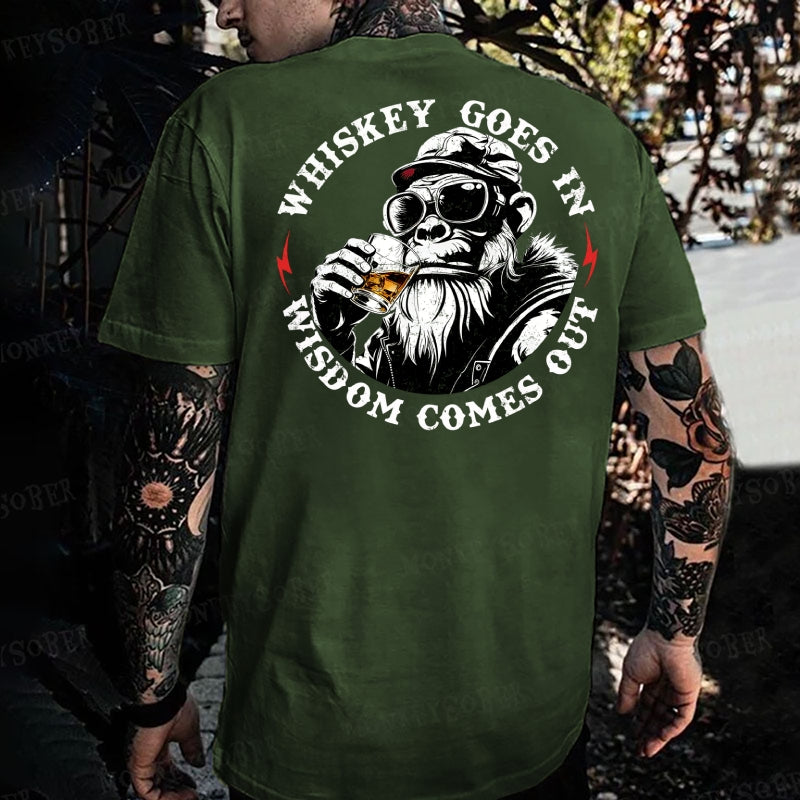 Whiskey Goes In Wisdom Comes Out   Monkey T-shirt