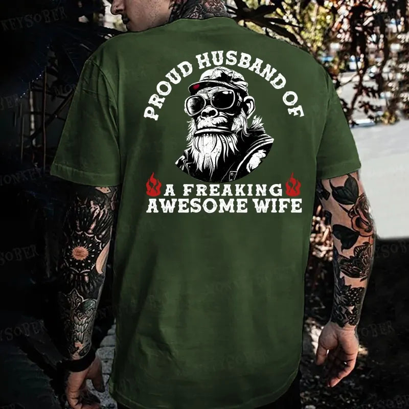 Proud Husband of a Freaking Awesome Wife Monkey T-shirt