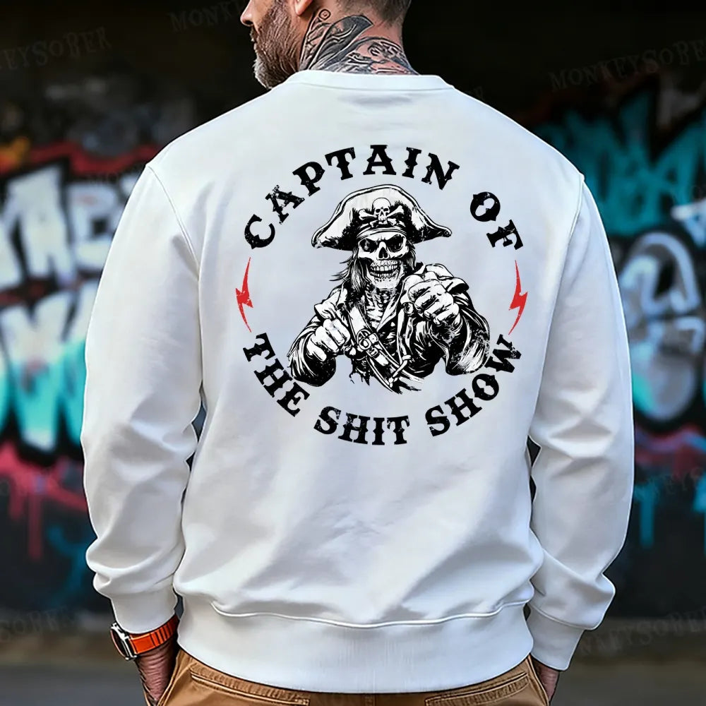 Captain Of The Shit Show Skull Print Men's  Sweatshirt