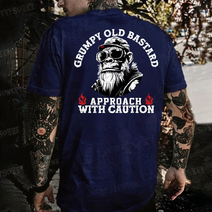 Grumpy Old Bastard Approach With Caution Monkey T-shirt