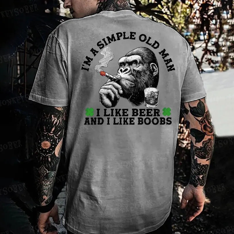 I'ma Simple Old Man I Like Beer And I Like Boobs Monkey T-shirt