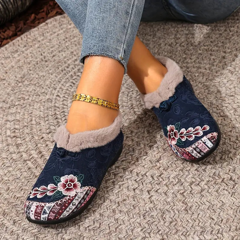 Women's Warm Floral Winter Ankle Boots – Cozy, Lightweight & Non-Slip