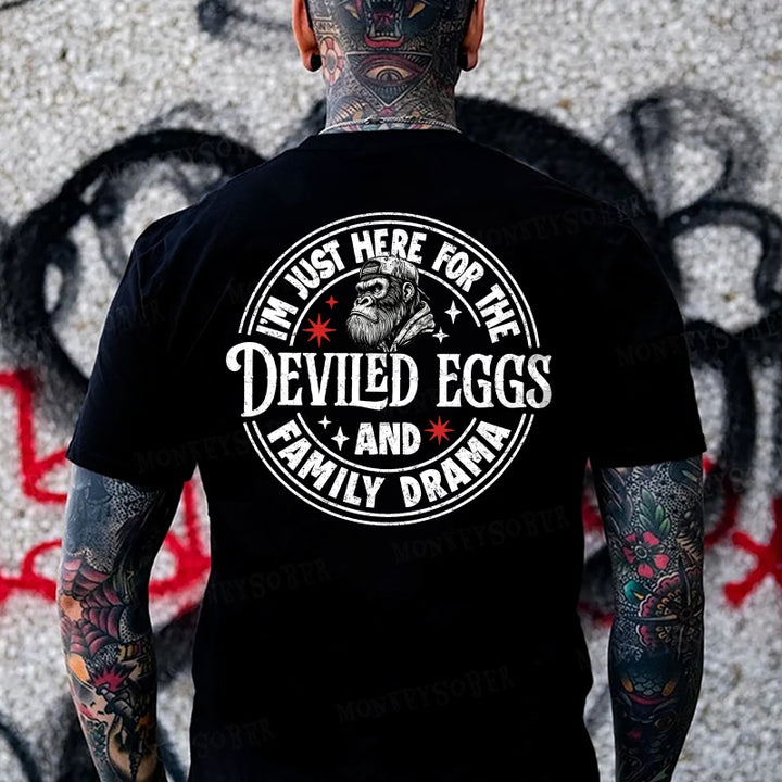 I'm Just Here For The Deviled Eggs And Family Drama Monkey T-shirt