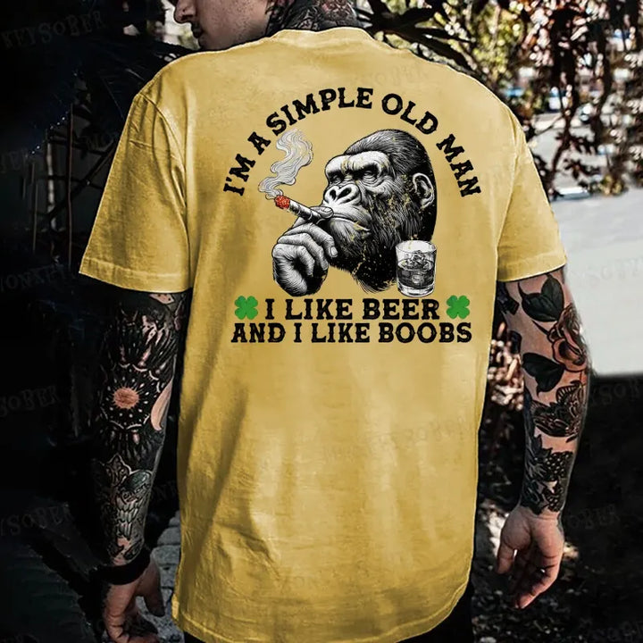 I'ma Simple Old Man I Like Beer And I Like Boobs Monkey T-shirt