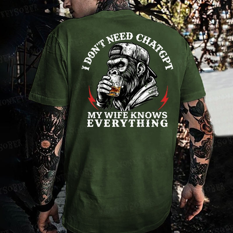 I Don't Need Chatgpt My Wife Knows Everything Monkey T-shirt