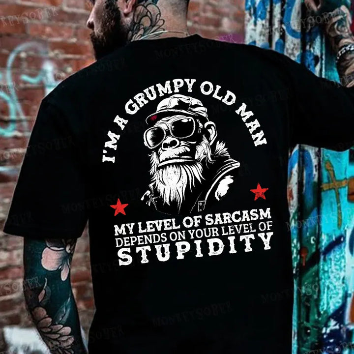 I'm A Grumpy Old Man My Level Of Sarcasm Depends On Your Level Of Stupidity Monkey T-shirt