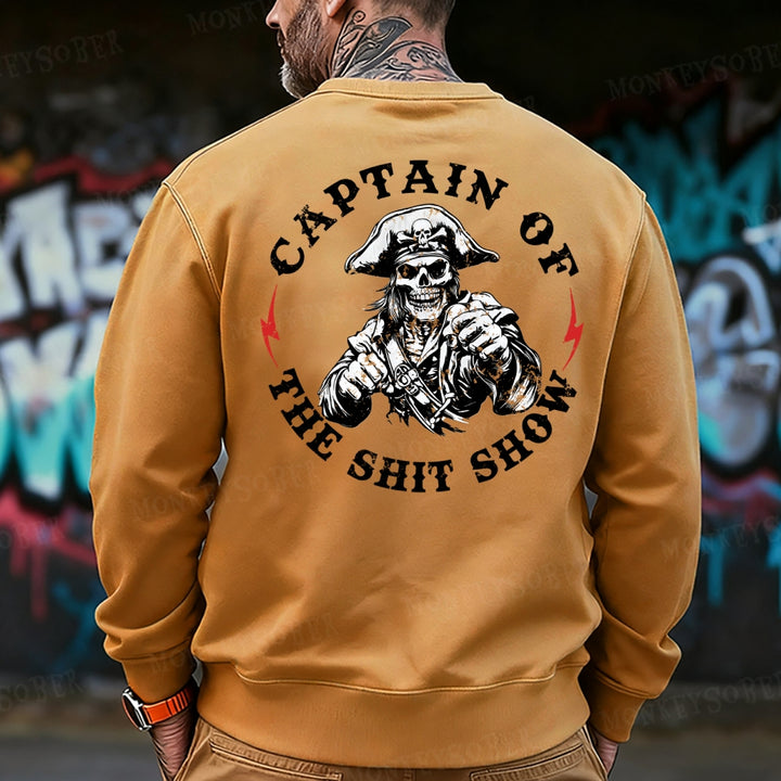 Captain Of The Shit Show Skull Print Men's  Sweatshirt