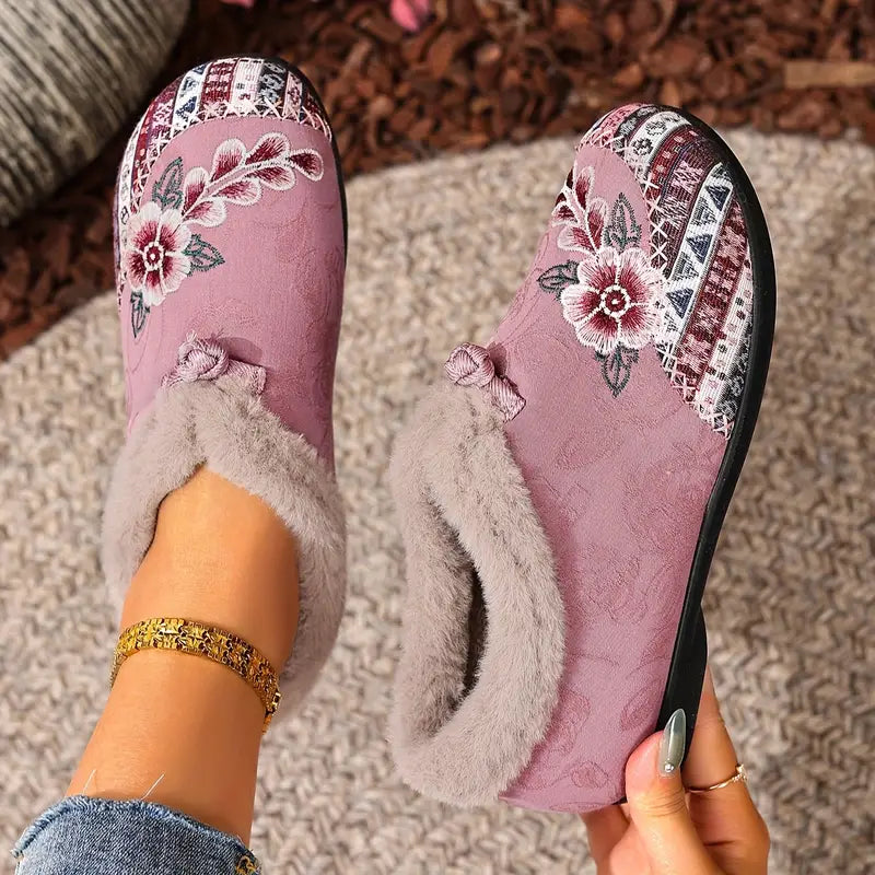 Women's Warm Floral Winter Ankle Boots – Cozy, Lightweight & Non-Slip