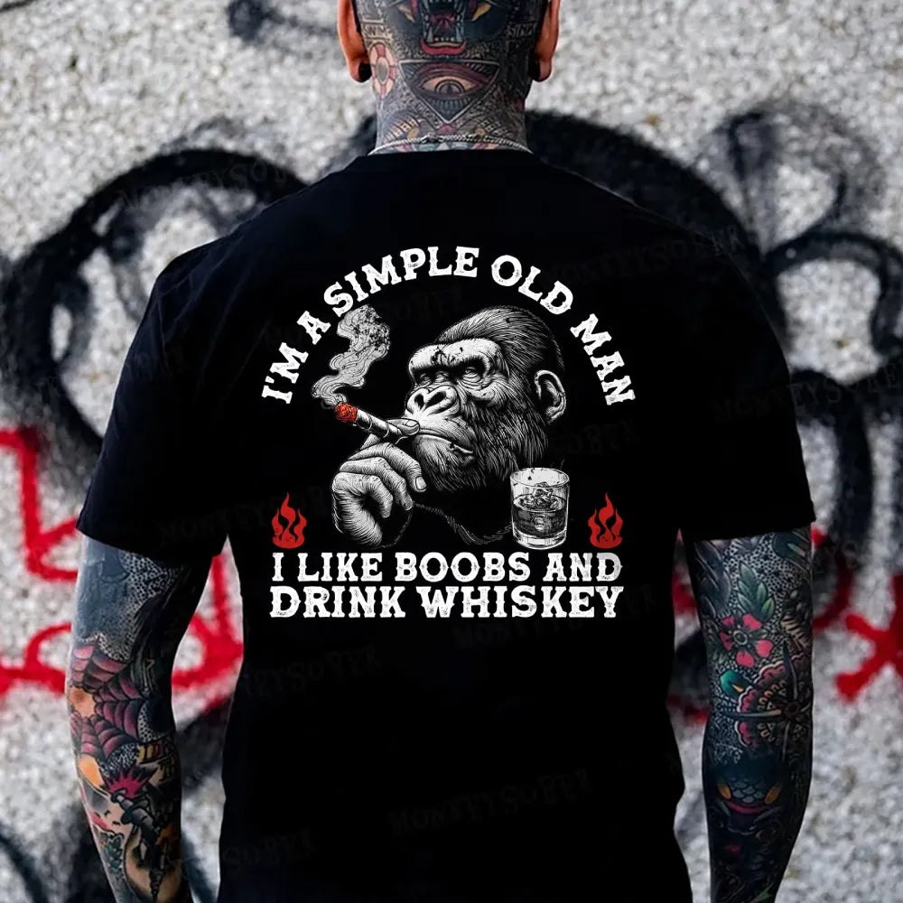 I'm A Simple Old Man I Like Boobs And Drink Whiskey Monkey T-shirt