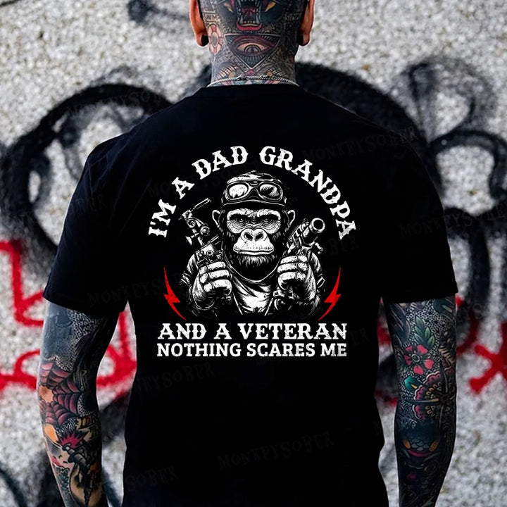 I'm a Dad Grandpa and a Veteran Nothing Scares me Monkey T-shirt