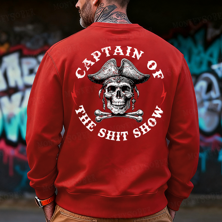 Captain Of The Shit Show Skull Men's  Back-Printed Sweatshirt