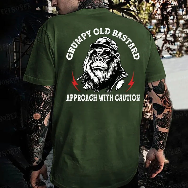Grumpy Old Bastard Approach With Caution Monkey T-shirt