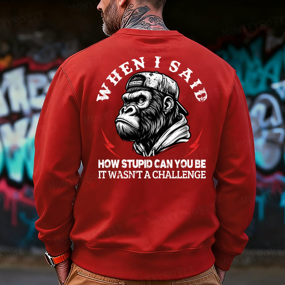 When I Said How Stupid Can You Be It Wasn't A Challenge Funny Monkey Sweatshirt