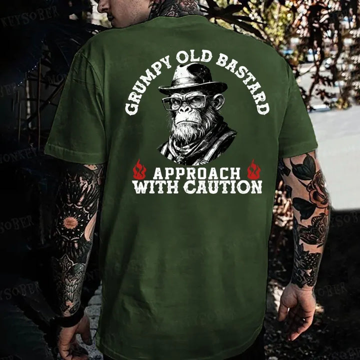 Grumpy Old Bastard Approach With Caution Monkey T-shirt