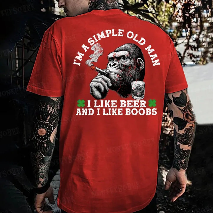 I'ma Simple Old Man I Like Beer And I Like Boobs Monkey T-shirt