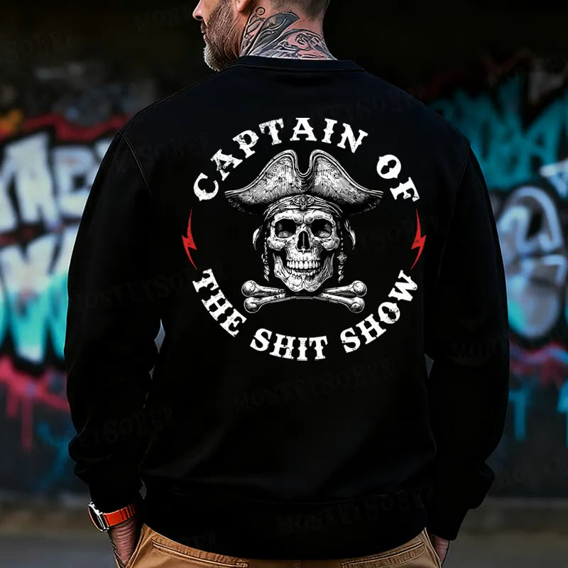 Captain Of The Shit Show Skull Men's  Back-Printed Sweatshirt