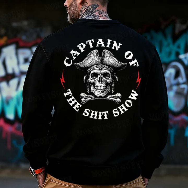 Captain Of The Shit Show Skull Men's  Back-Printed Sweatshirt