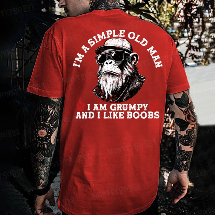 I'm A Simple Man I Am Grumpy And I Like Boobs Monkey T-shirt