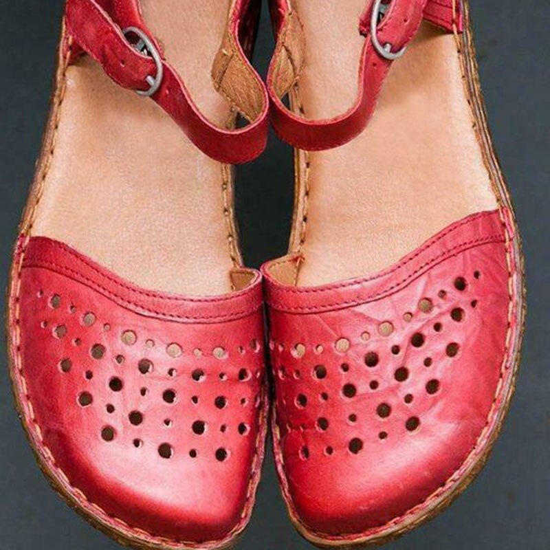 Women's Round Toe Hollow-out Leather Sandals