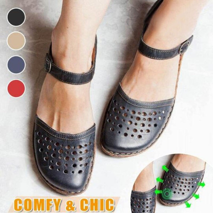 Women's Round Toe Hollow-out Leather Sandals