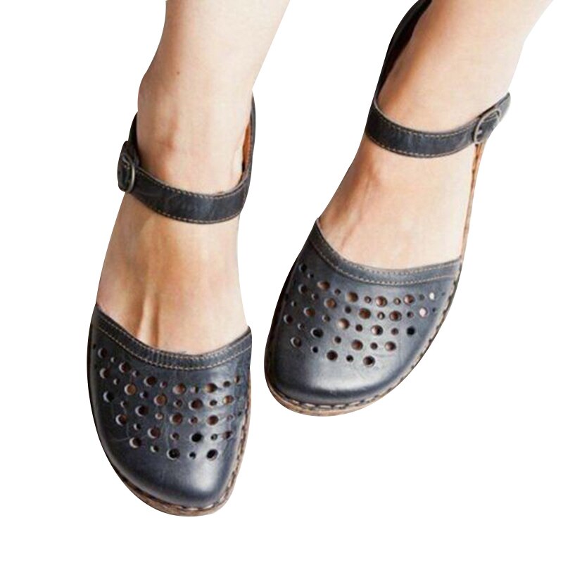 Women's Round Toe Hollow-out Leather Sandals