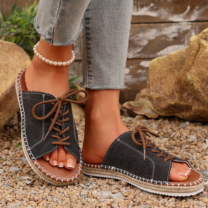 Women's Vintage Lace-Up Canvas Mules – Lightweight Comfort Slip-On Sandals
