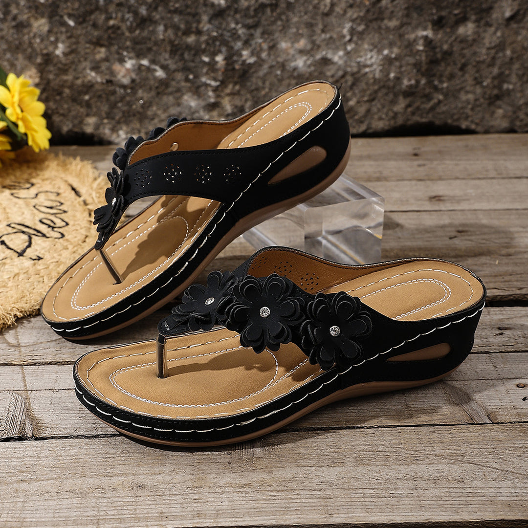 Women's Floral Comfort Wedge Flip-Flop Sandals – Lightweight Cushioned Summer Slides