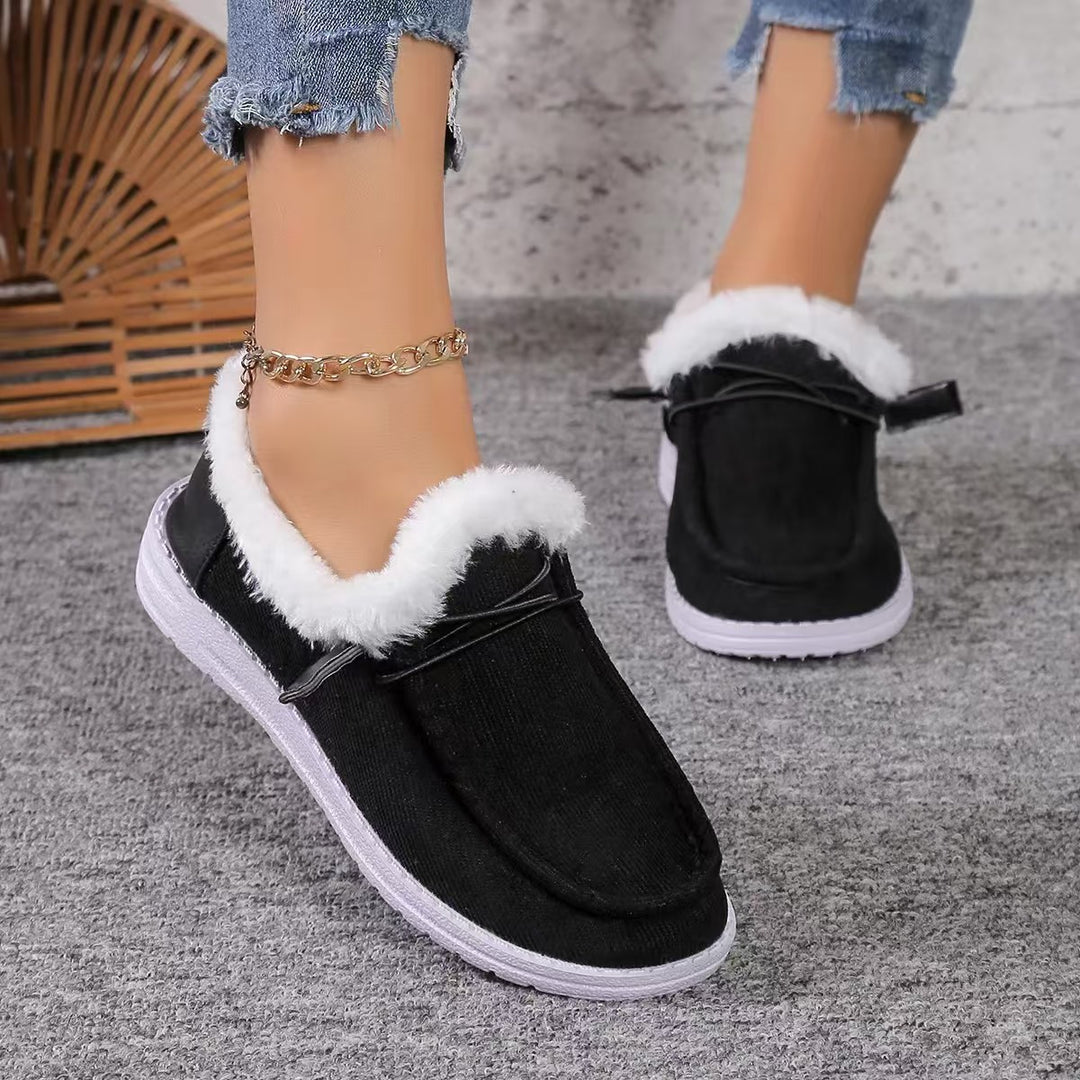 Women's Warm Plush-Lined Shoes – Comfortable Casual Walking Flats for Fall & Winter