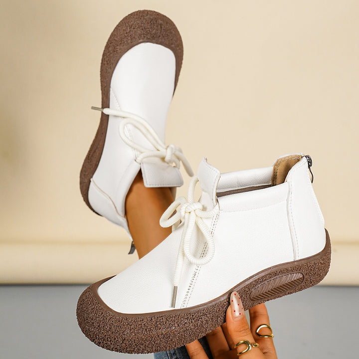 Women's Vintage Round-Toe Ankle Boots – Flat Non-Slip Boots with Beaded Detail & Back Zipper